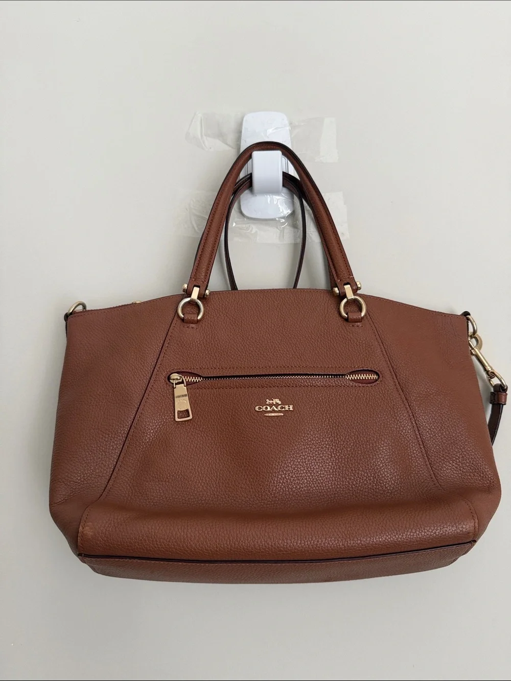 Coach Prairie Satchel Bag Women's Saddle Brown Pebbled Leather Zip Top